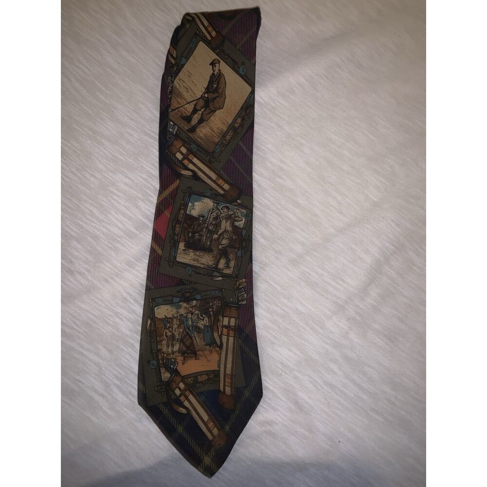 VINTAGE Polo Ralph Lauren Golf Scene 100% Silk Handmade Neck tie RARE - Picture 3 of 6